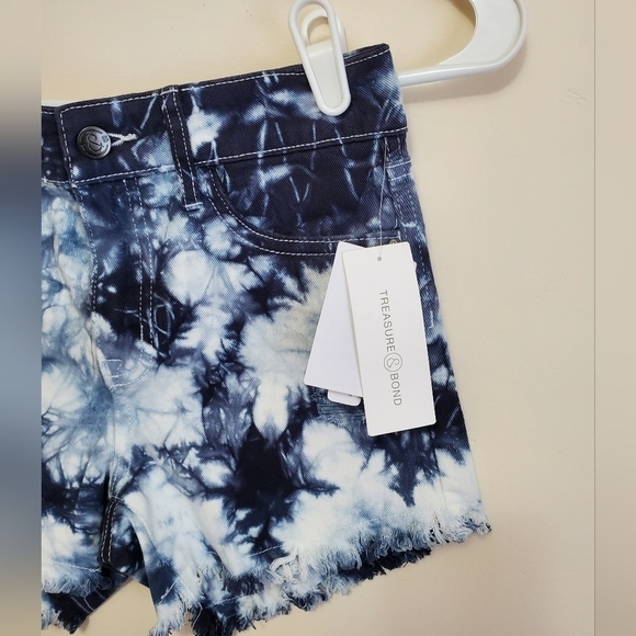 NWT TREASURE & BOND NORDSTROM NAVY DENIM TIE DYE HIGH WAIST SHORTS GIRLS SIZE 12 - Picture 2 of 13